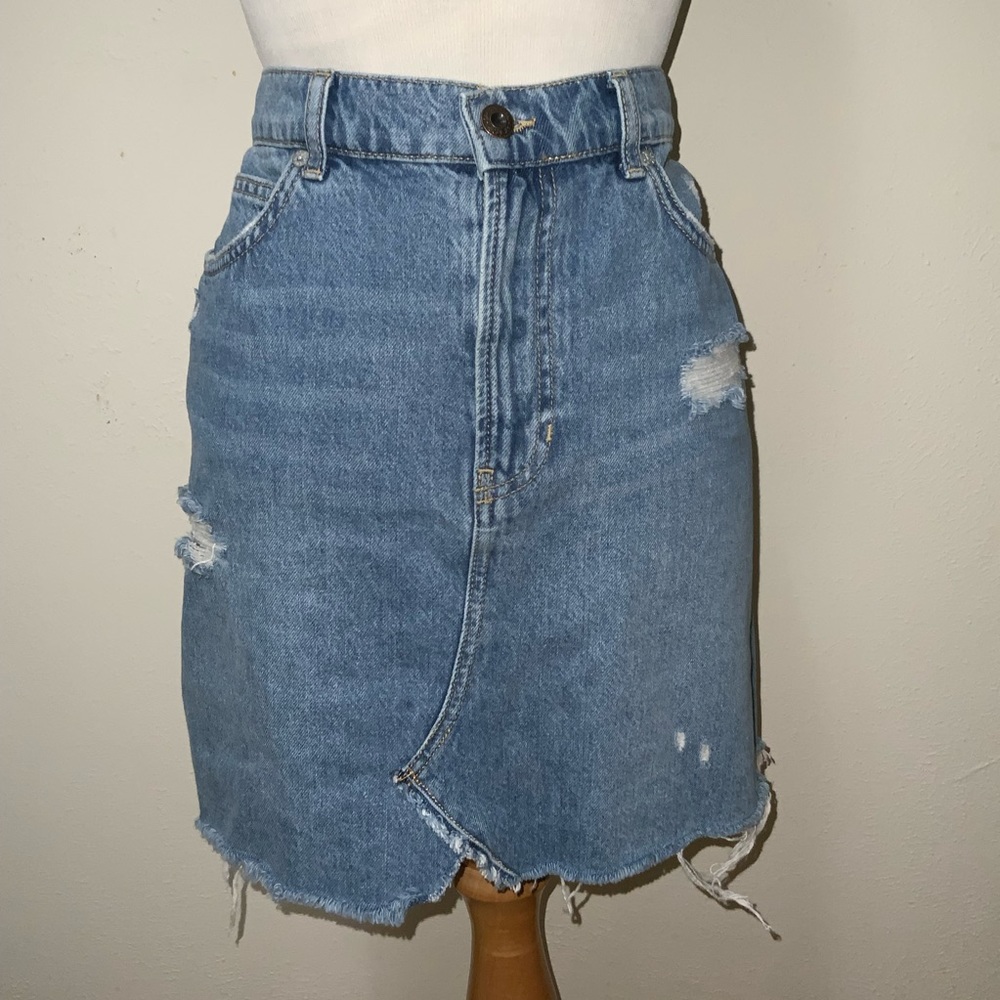 Free People we the free Distressed Medium Wash Denim Skirt size 30